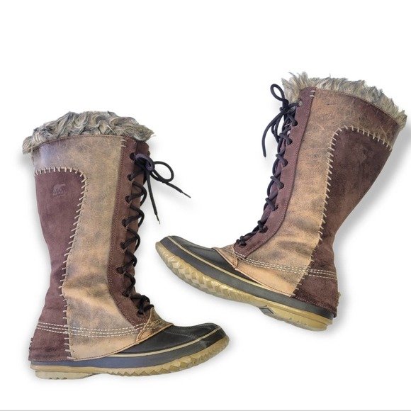 Sorel Cate the Great Brown Boots Weatherproof Lace up 7 - Picture 2 of 10